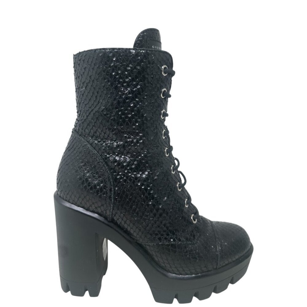 Giuseppe Zanotti Gintonic Black Snake Embossed Leather Combat Platform Boots 7.5 - Picture 12 of 12